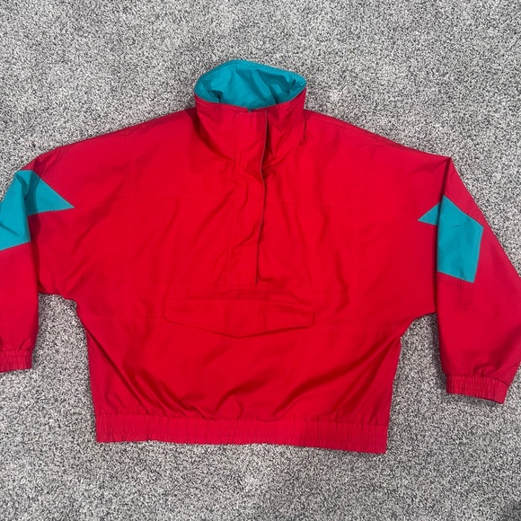 VTG Womans Red Eddie Bauer Gortex RETRO Windbreaker Pull over Half Zip Jacket L - Picture 1 of 11